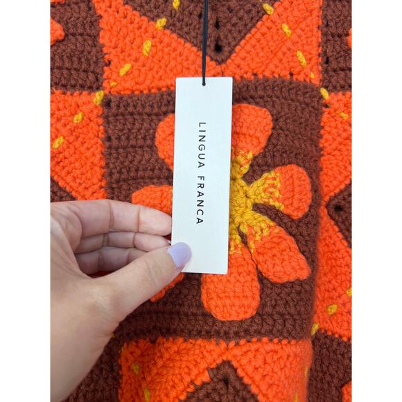 NWT Lingua Franca Argyle Flower Crochet Sleeveless Vest Sweater Top Orange - Picture 4 of 9